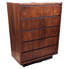 Mid-Century Modern Lane Furniture Walnut Brutalist 1970s Tallboy Dresser Storage