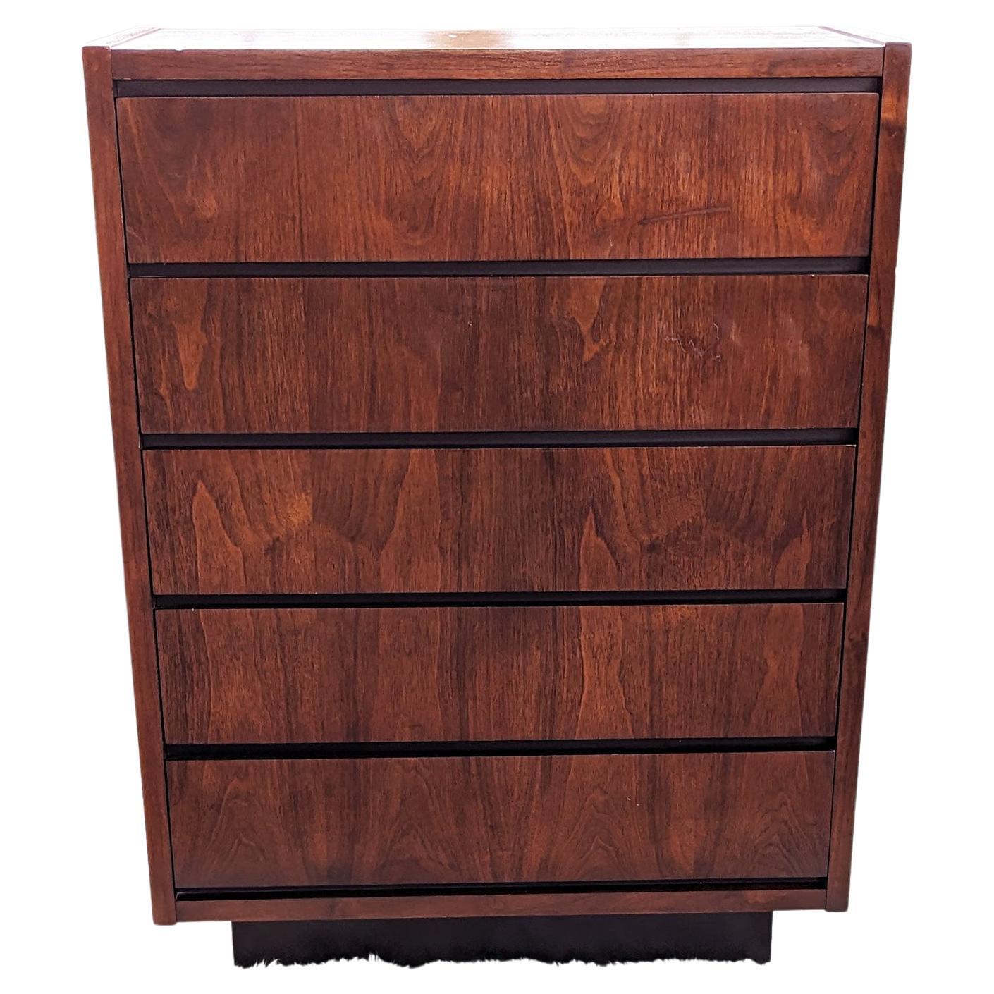 Mid-Century Modern Lane Furniture Walnut Brutalist 1970s Tallboy Dresser Storage For Sale