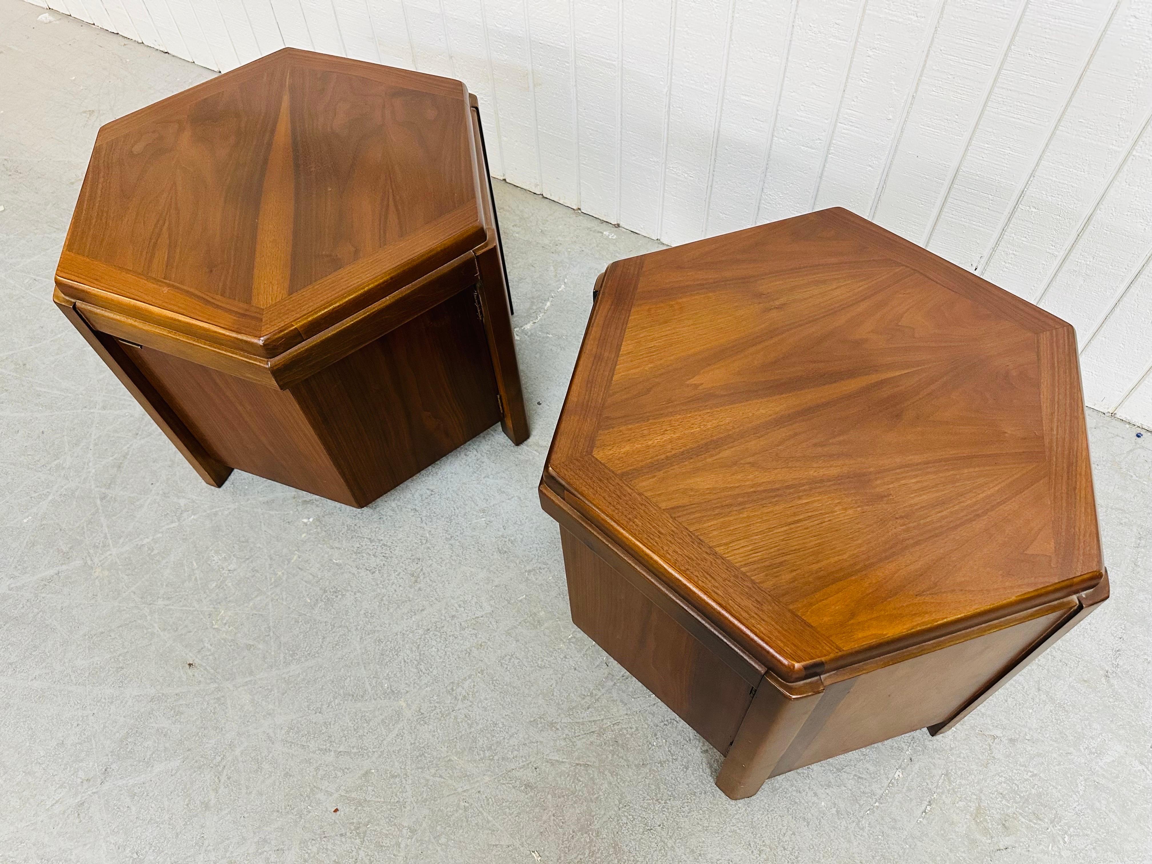 American Mid-Century Modern Lane Hexagonal Walnut Side Tables - Set of 2
