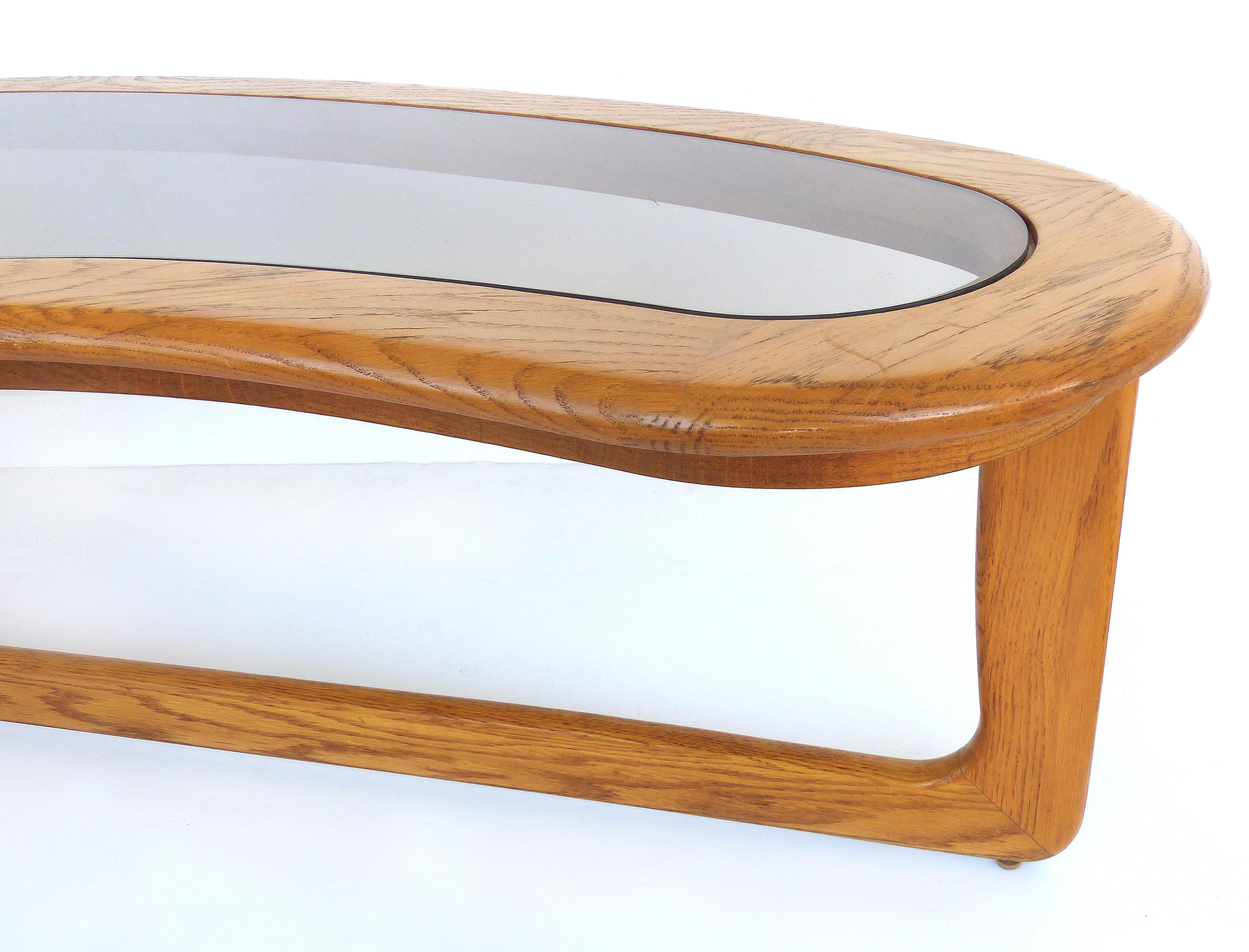 Mid-Century Modern Lane Kidney Shaped Boomerang Walnut and Glass Coffee Table In Good Condition In Miami, FL