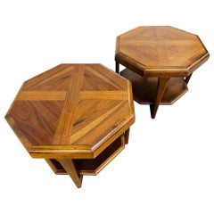 Mid-Century Modern Lane Octagonal Walnut Side Tables - Set of 2