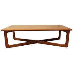 Mid-Century Modern Lane "Perception" Oak Walnut X-Base Coffee Table