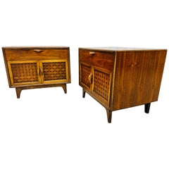 Mid-Century Modern Lane Perception Walnut Nightstands, Set of 2