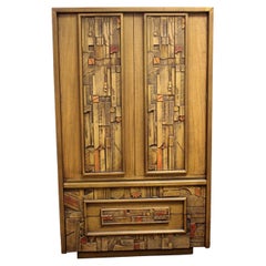 Vintage Mid-Century Modern Lane Pueblo Brutalist Highboy Wardrobe Armoire, 1970s