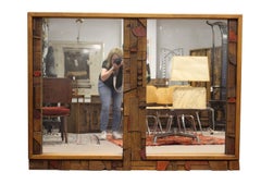 Mid-Century Modern Lane Pueblo Brutalist Lowboy Dresser and Mirror