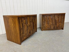 Mid-Century Modern Lane Pueblo Brutalist Nightstands - Set of 2