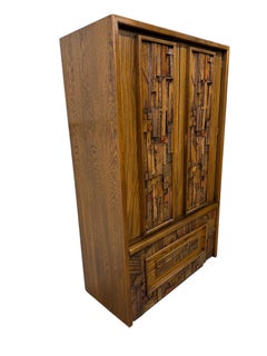 Mid-Century Modern Lane Pueblo Brutalist Oak Armoire