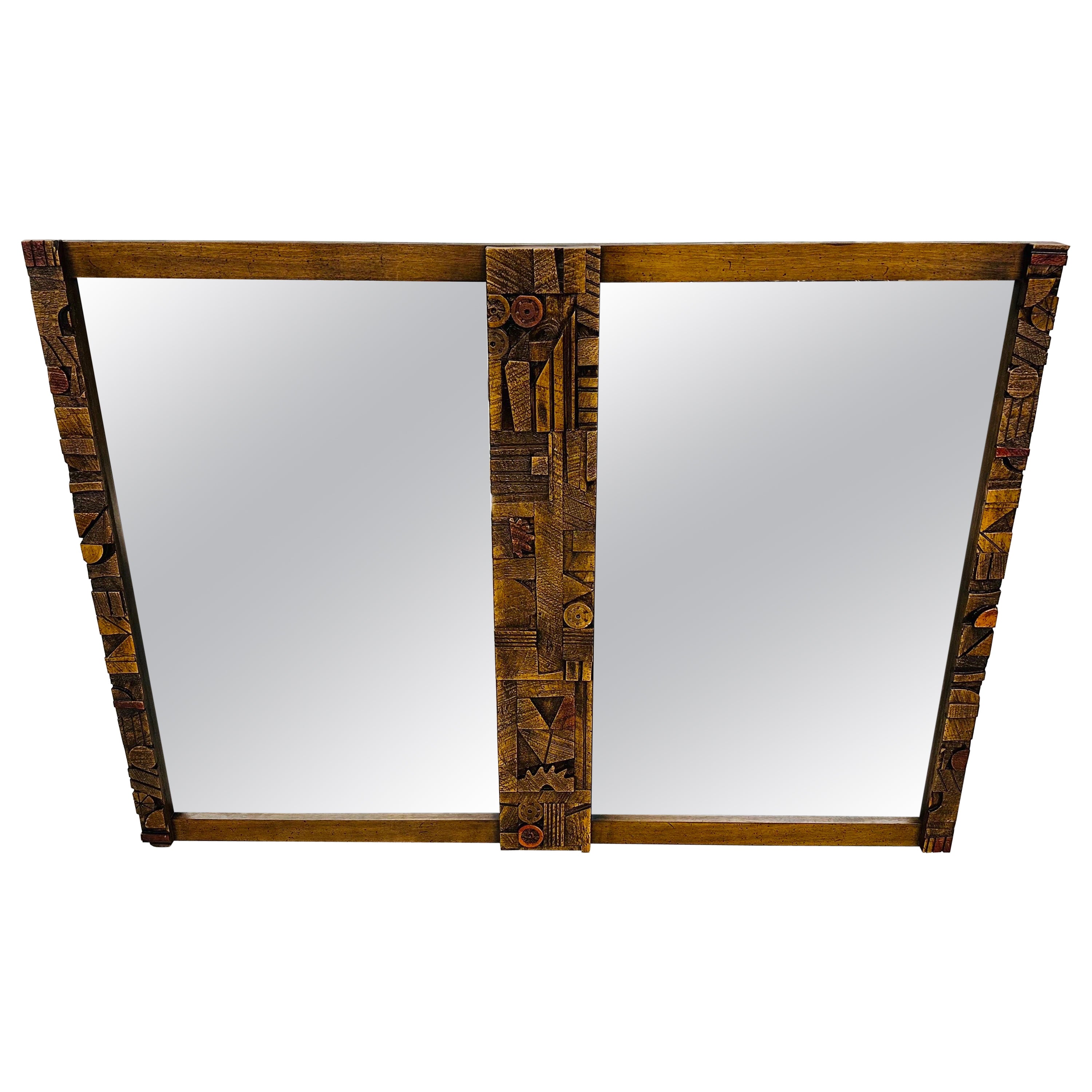 Mid-Century Modern Lane Pueblo Brutalist Wall Mirror