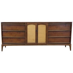 Mid-Century Modern Lane 'Rhythm' Sculptural Caned Door Walnut Credenza