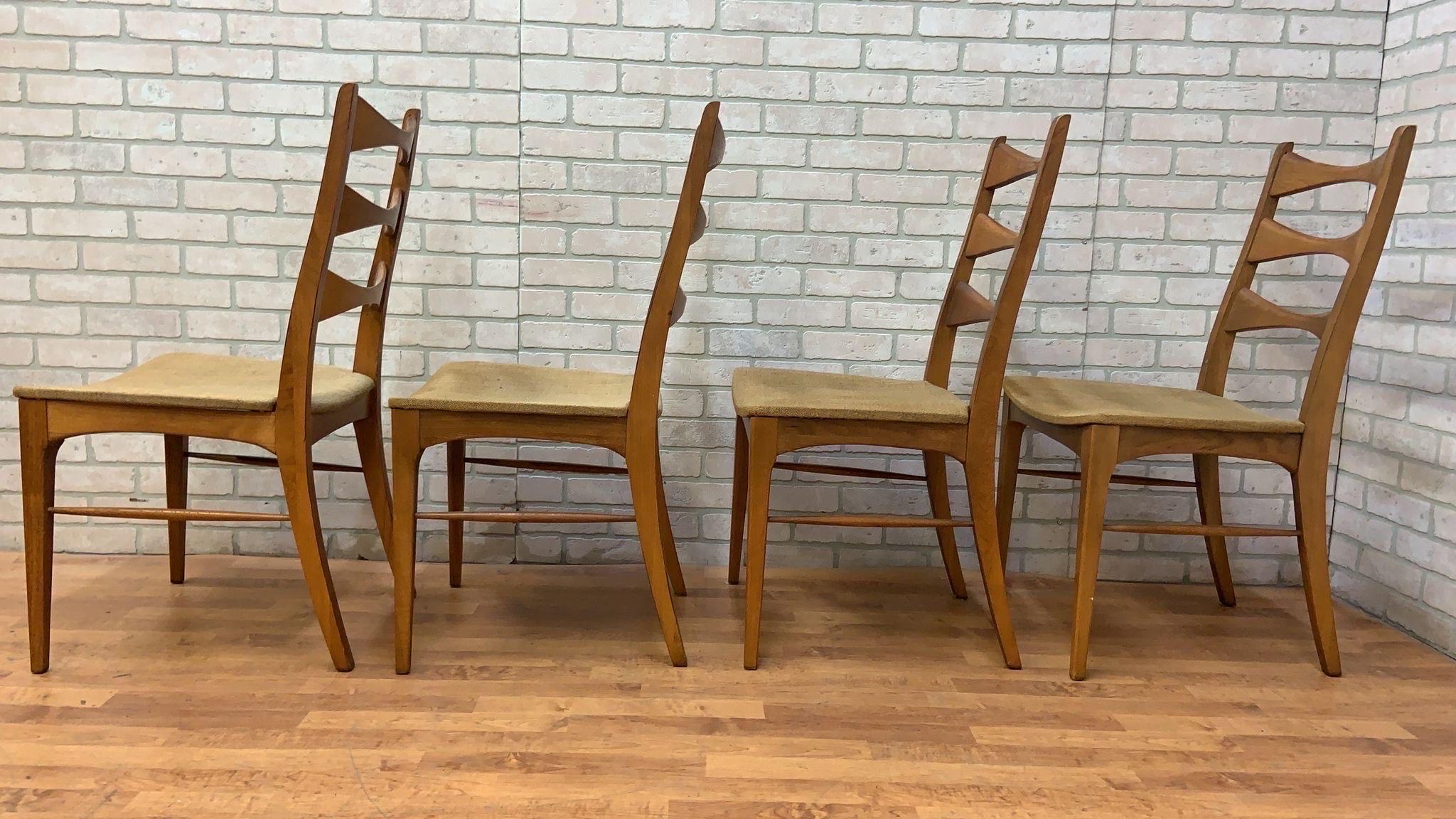American Mid Century Modern Lane Rhythm Walnut Ladder Back Side Chairs - Set of 4 For Sale
