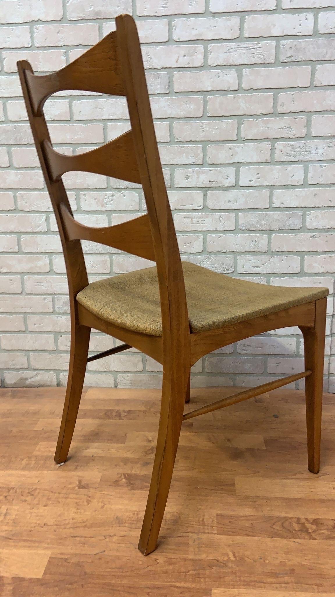 Upholstery Mid Century Modern Lane Rhythm Walnut Ladder Back Side Chairs - Set of 4 For Sale