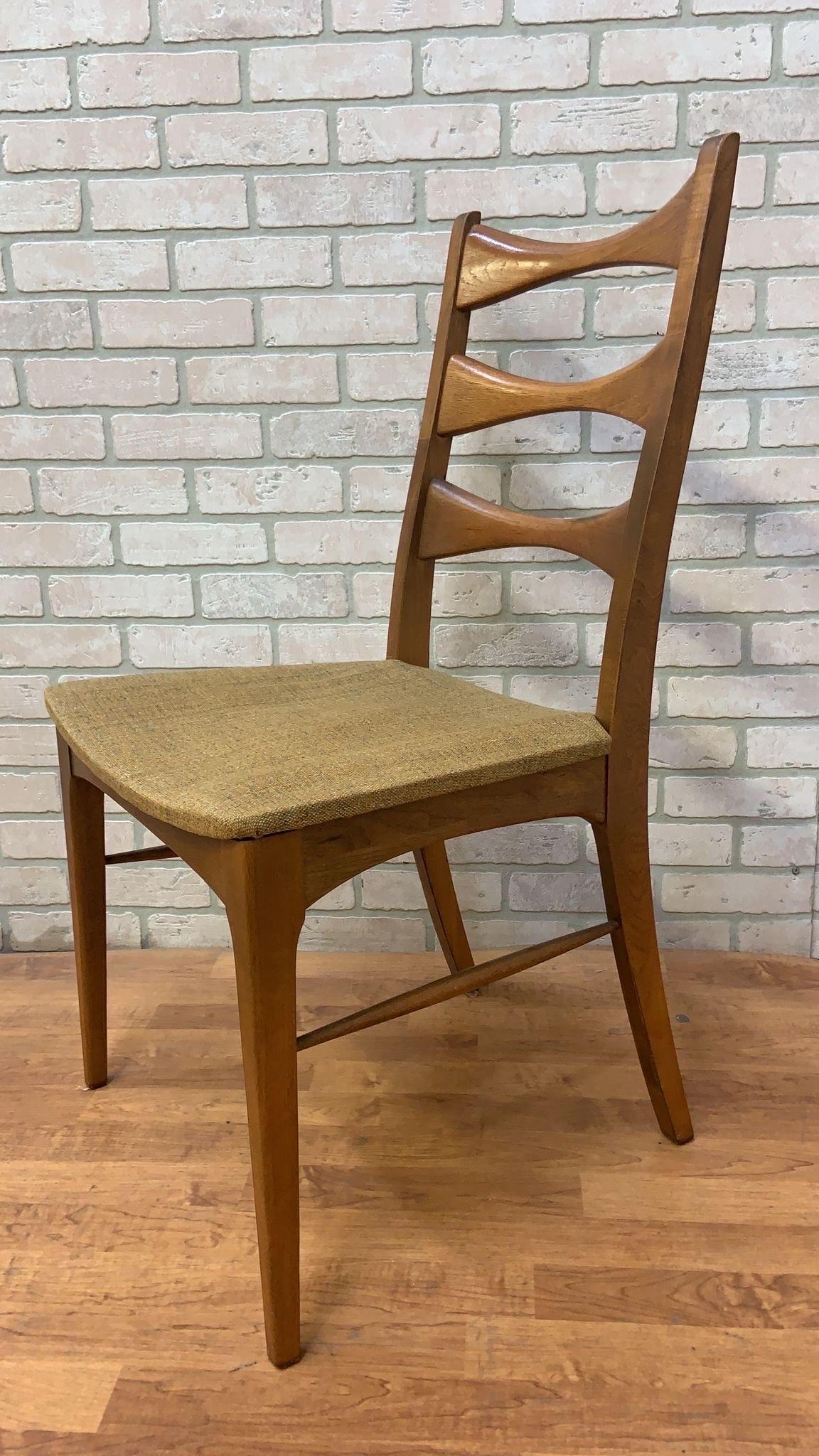 Mid Century Modern Lane Rhythm Walnut Ladder Back Side Chairs - Set of 4 For Sale 1