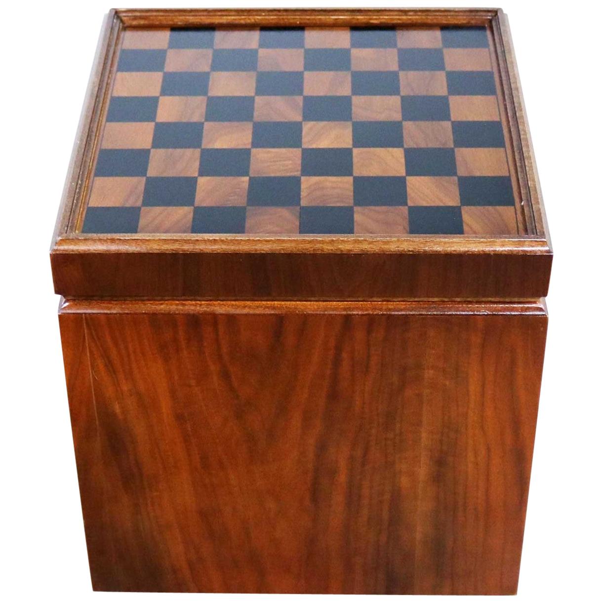 Mid-Century Modern Lane Rolling Cube Storage Ottoman Table, Game Board Flip Top