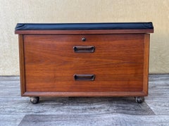 Mid Century Modern Lane Rolling Record Storage Bench. Circa 1970s.