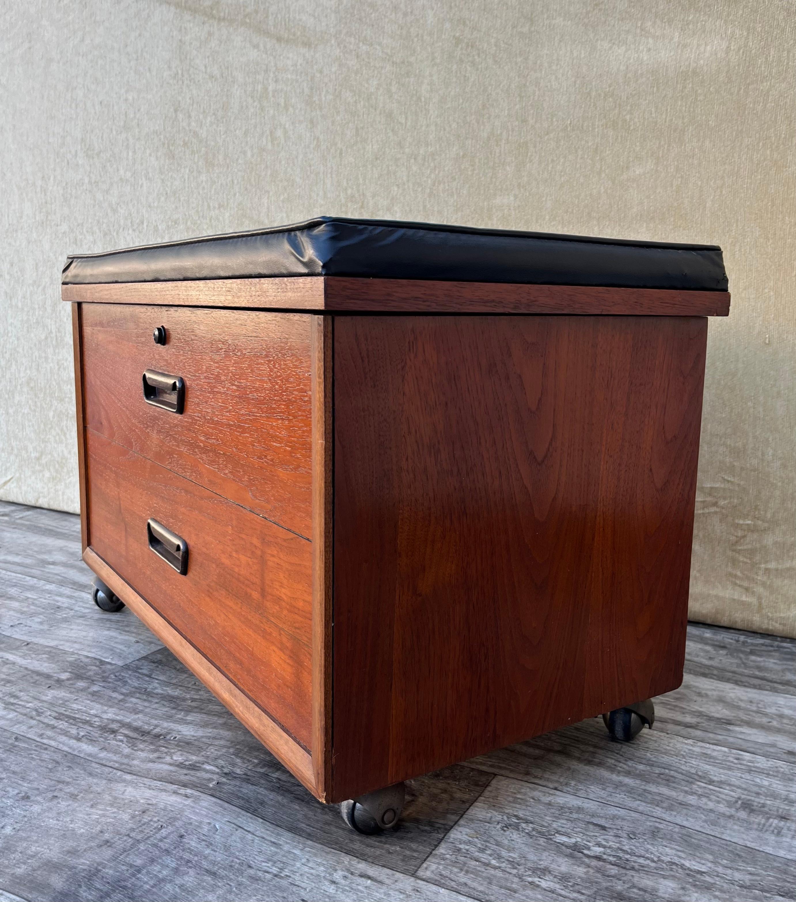 Late 20th Century Mid Century Modern Lane Rolling Record Storage Bench. Circa 1970s. For Sale