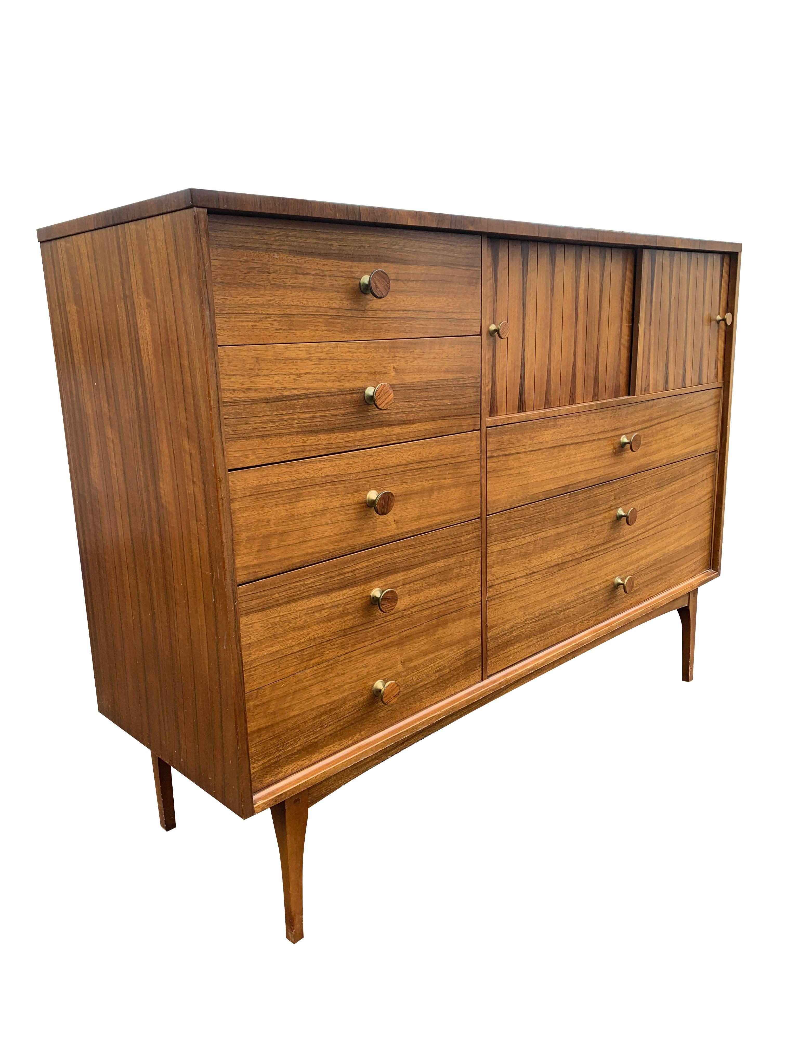 Mid-20th Century Mid Century Modern Lane Rosewood and Satinwood High Chest Dresser For Sale