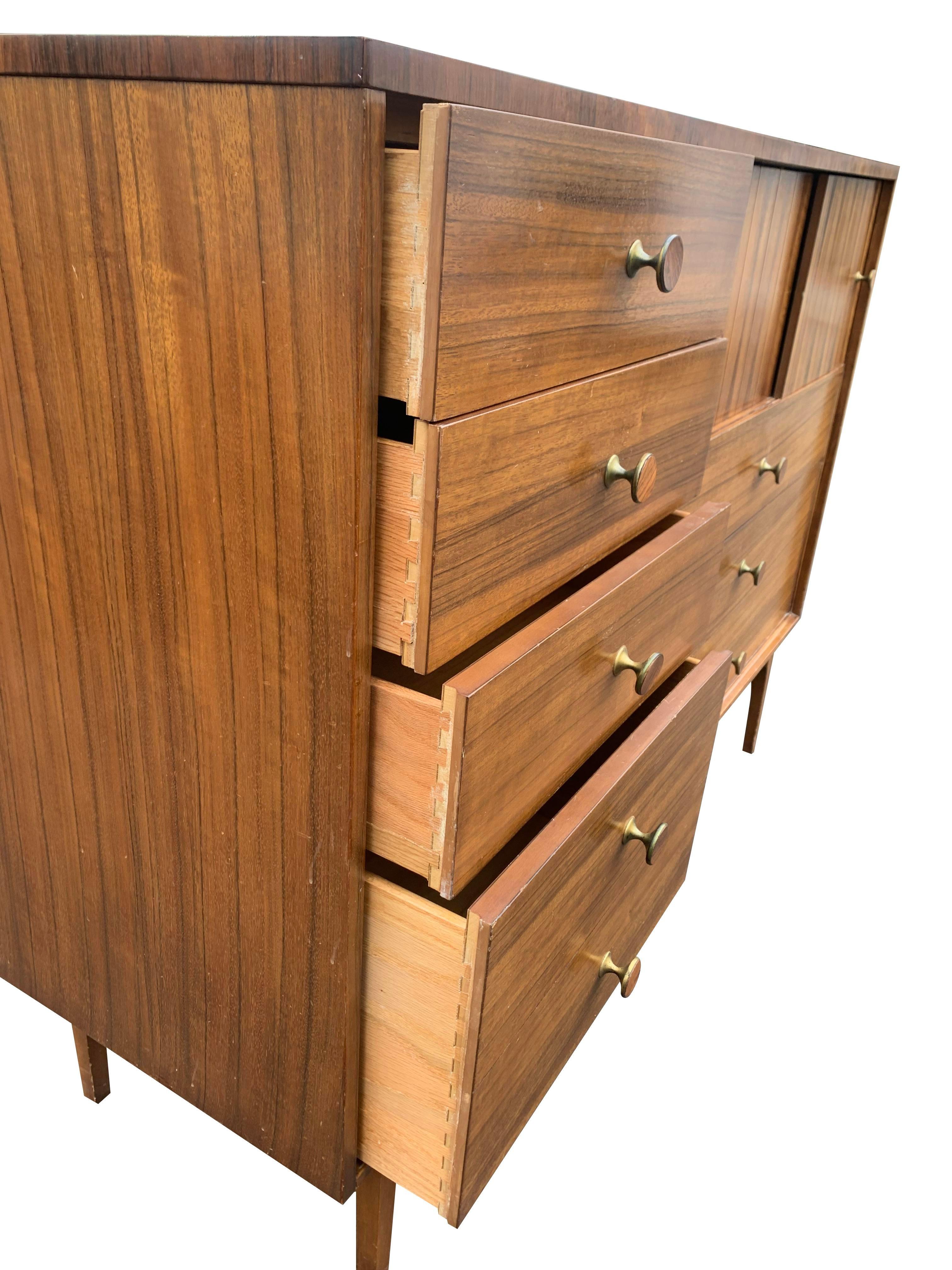 Mid Century Modern Lane Rosewood and Satinwood High Chest Dresser For Sale 2