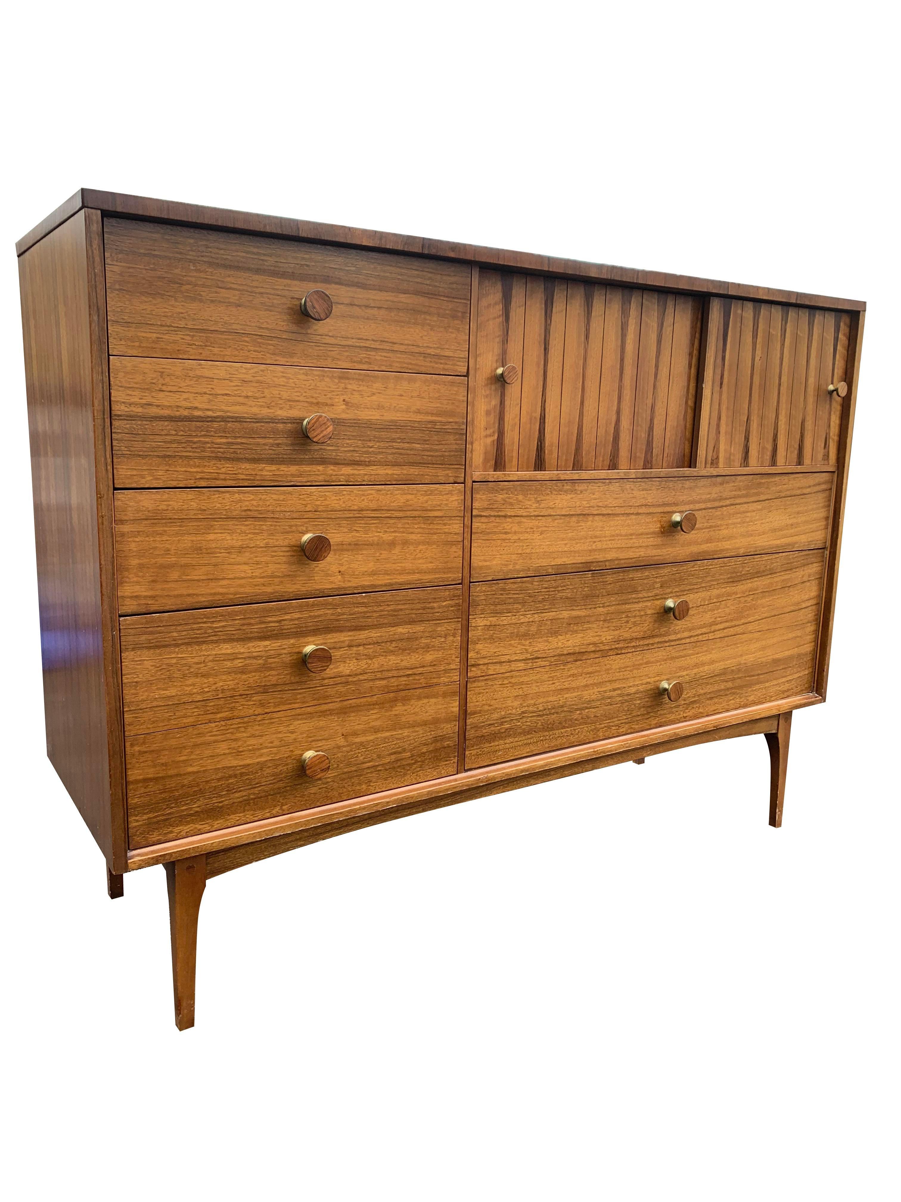 Mid Century Modern Lane Rosewood and Satinwood High Chest Dresser For Sale 4