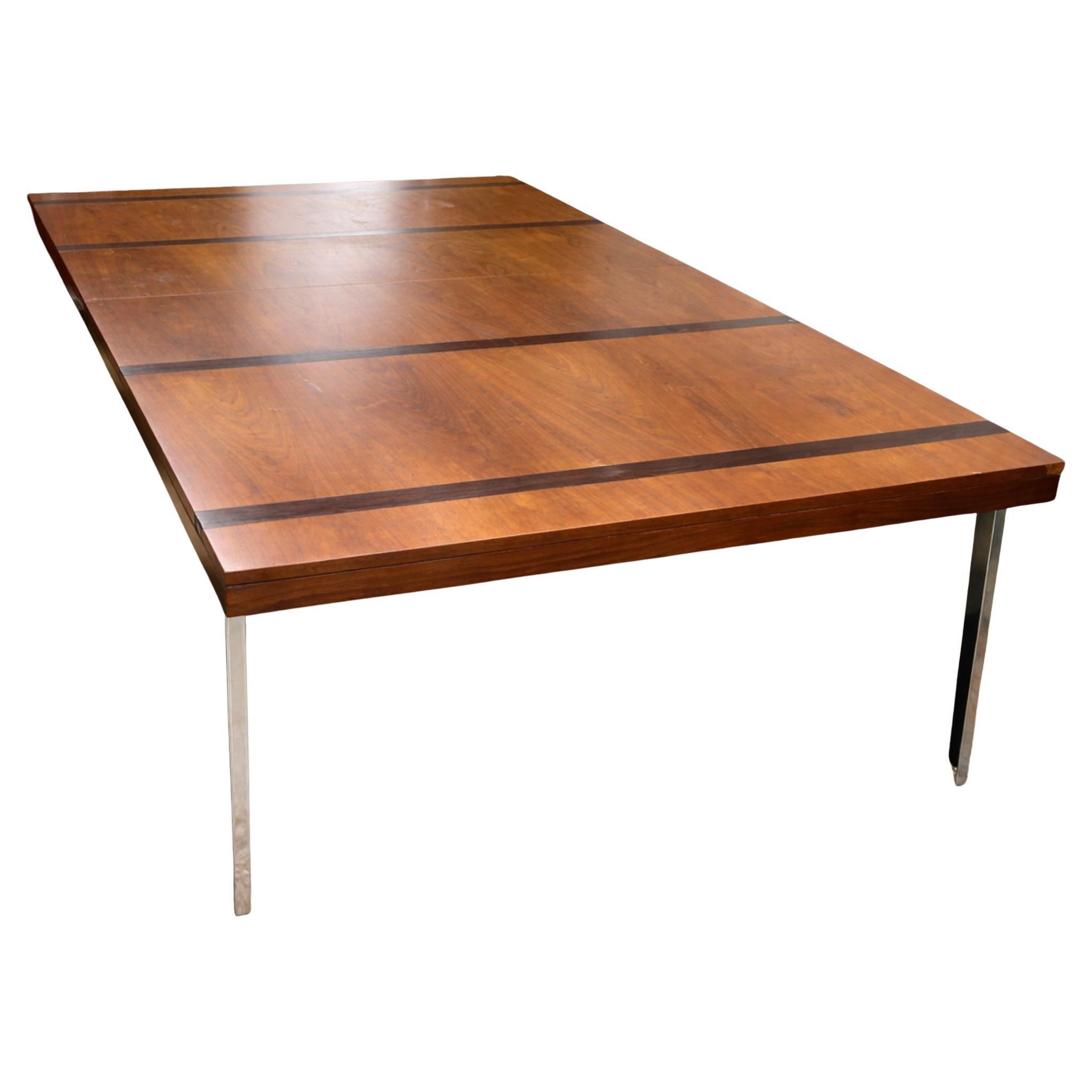 Mid-Century Modern Lane Rosewood 
Chrome Extension Dining Table with Two Leaves For Sale