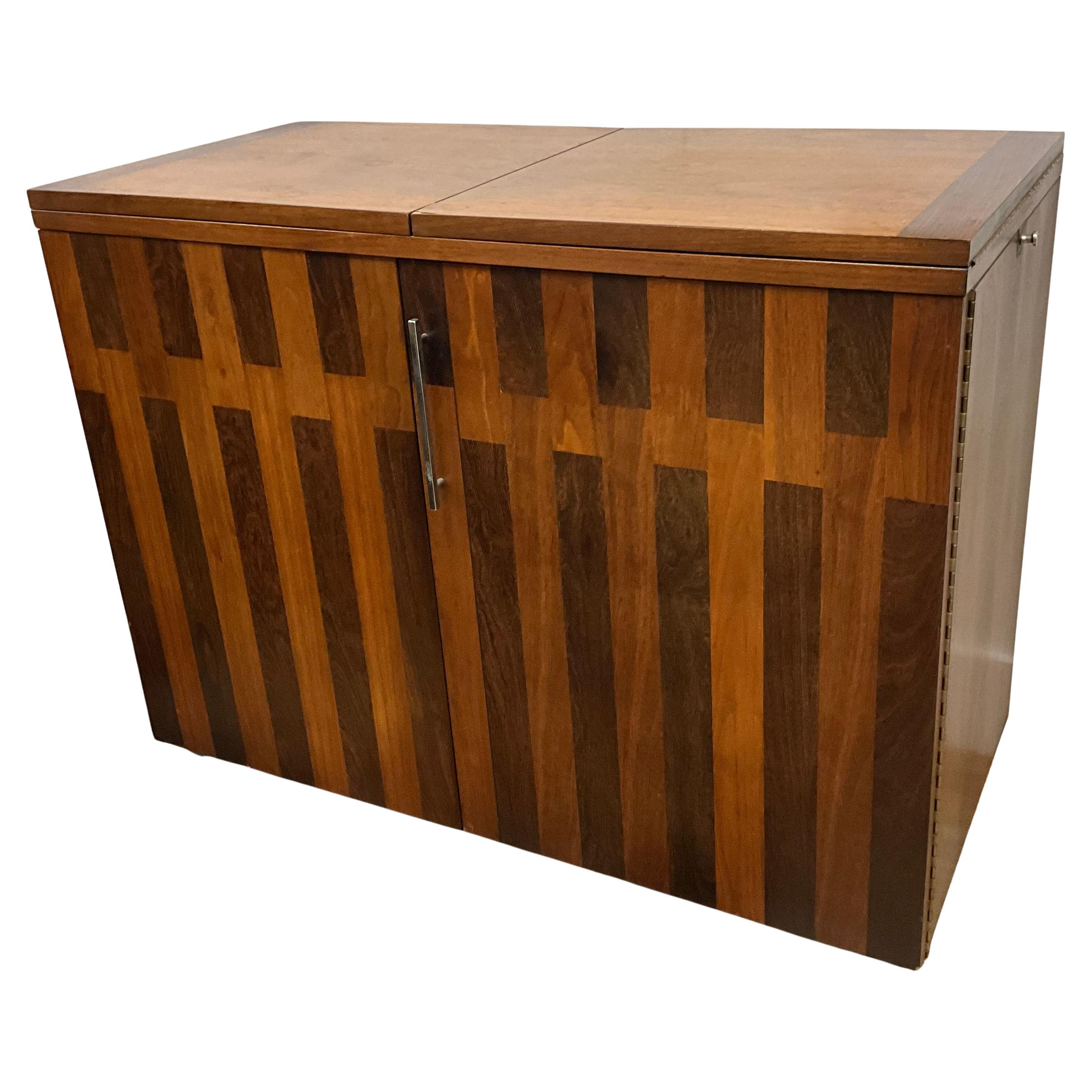 Mid-Century Modern Lane Rosewood Rolling Dry Bar Cabinet with Drop-Leaf Top For Sale