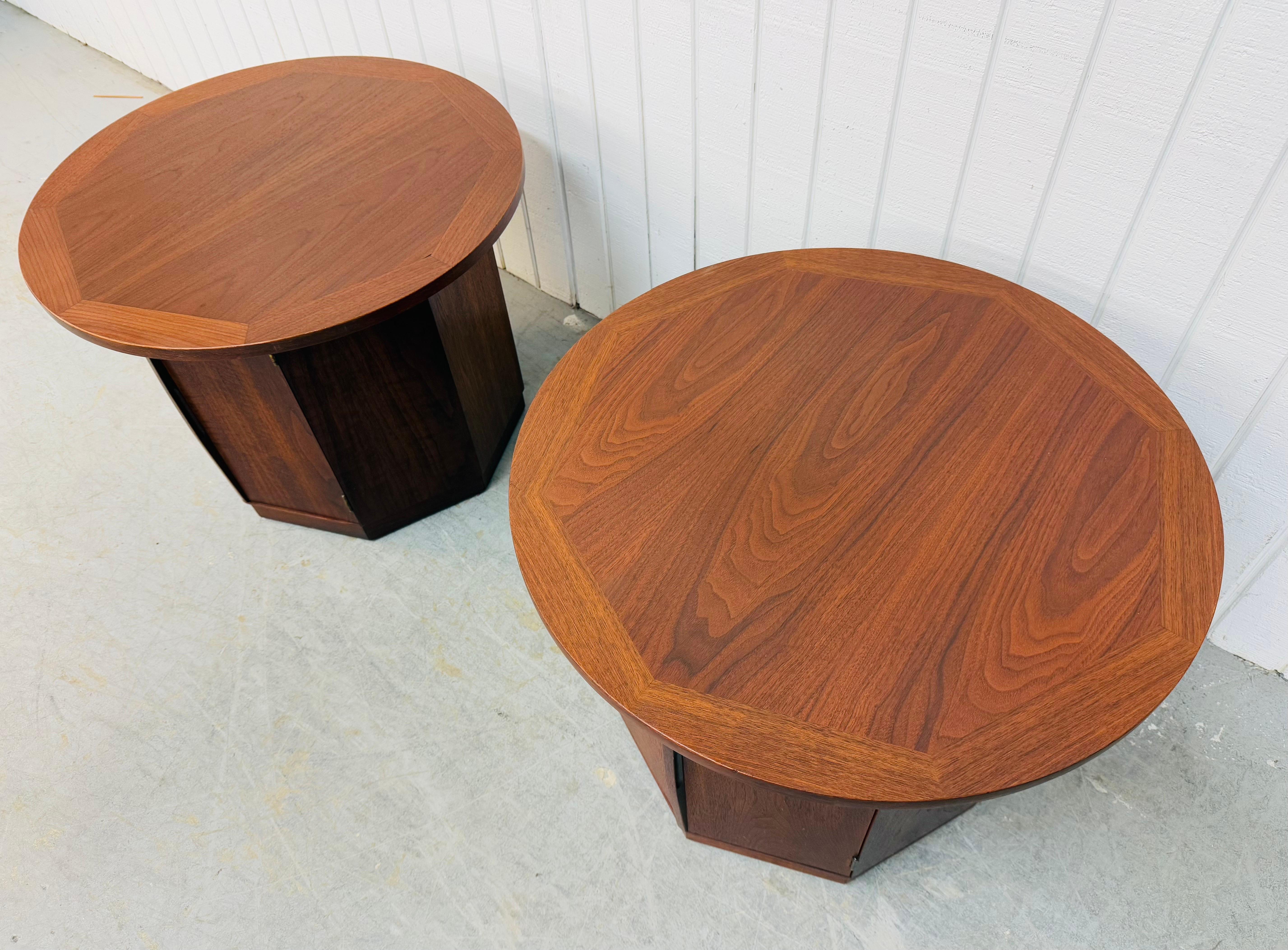 American Mid-Century Modern Lane Round Walnut Side Tables - Set of 2