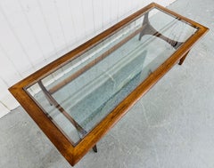 Mid-Century Modern Lane Silhouette Glass Top Walnut Coffee Table