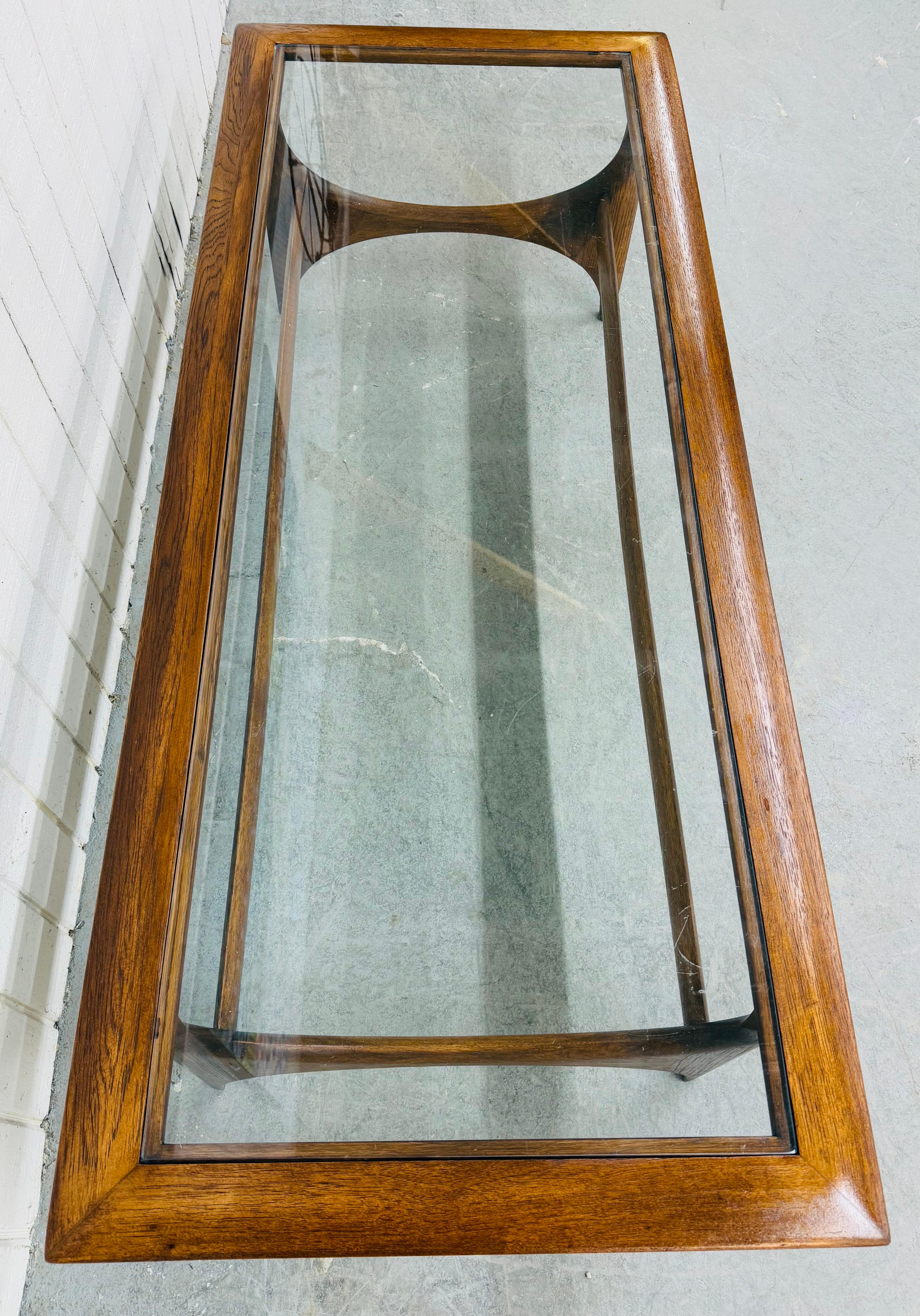 American Mid-Century Modern Lane Silhouette Glass Top Walnut Coffee Table