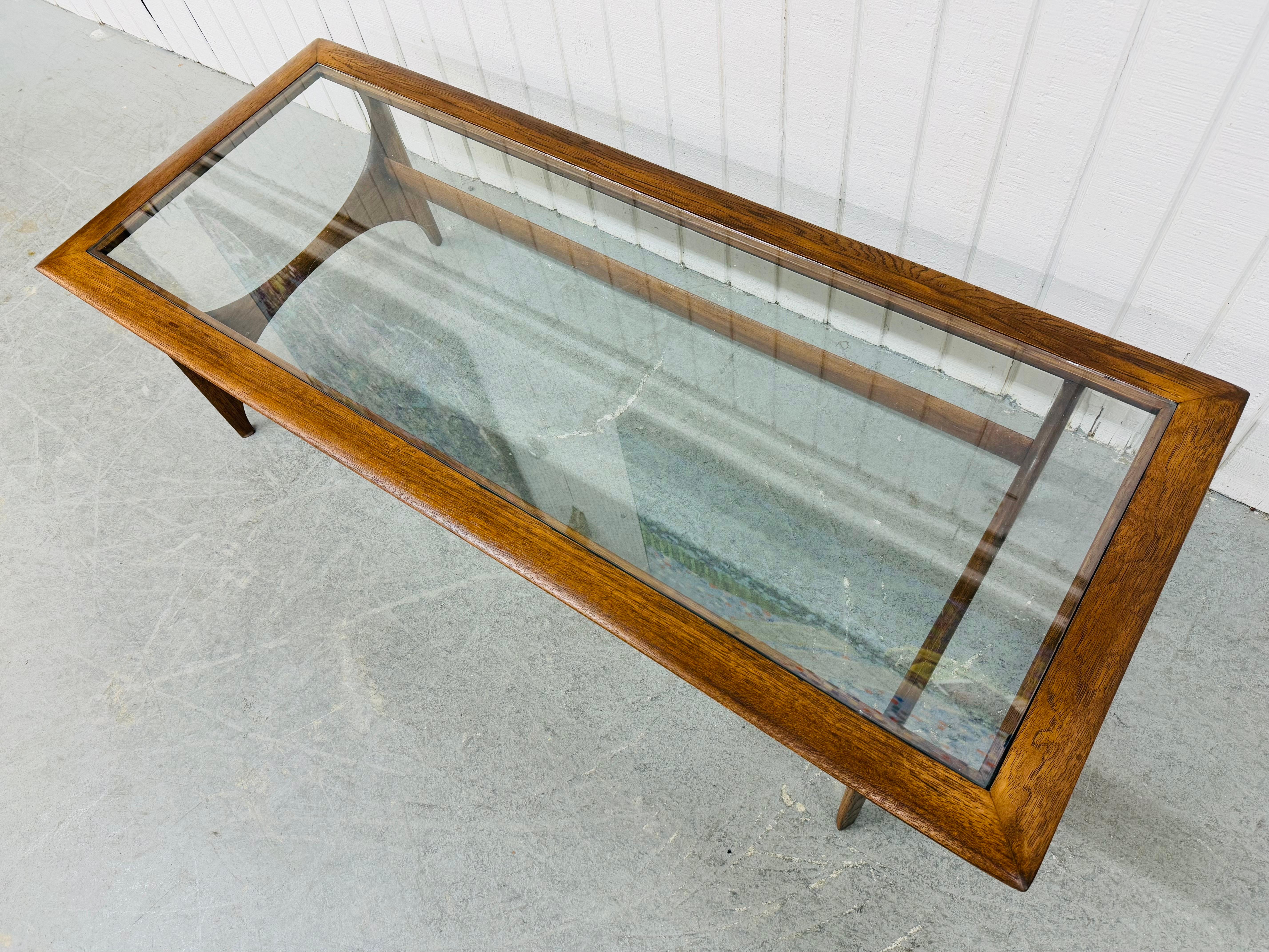 Mid-Century Modern Lane Silhouette Glass Top Walnut Coffee Table In Good Condition In Clarksboro, NJ