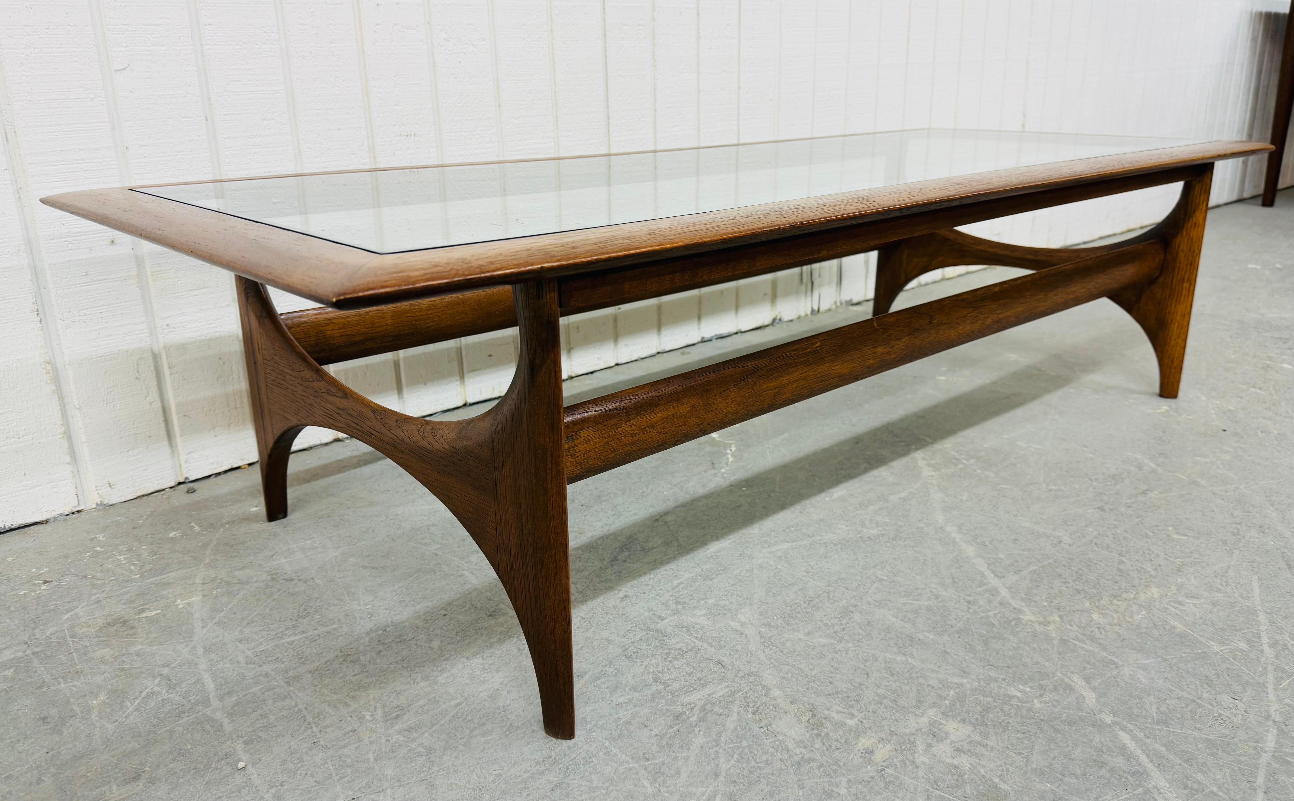 20th Century Mid-Century Modern Lane Silhouette Glass Top Walnut Coffee Table