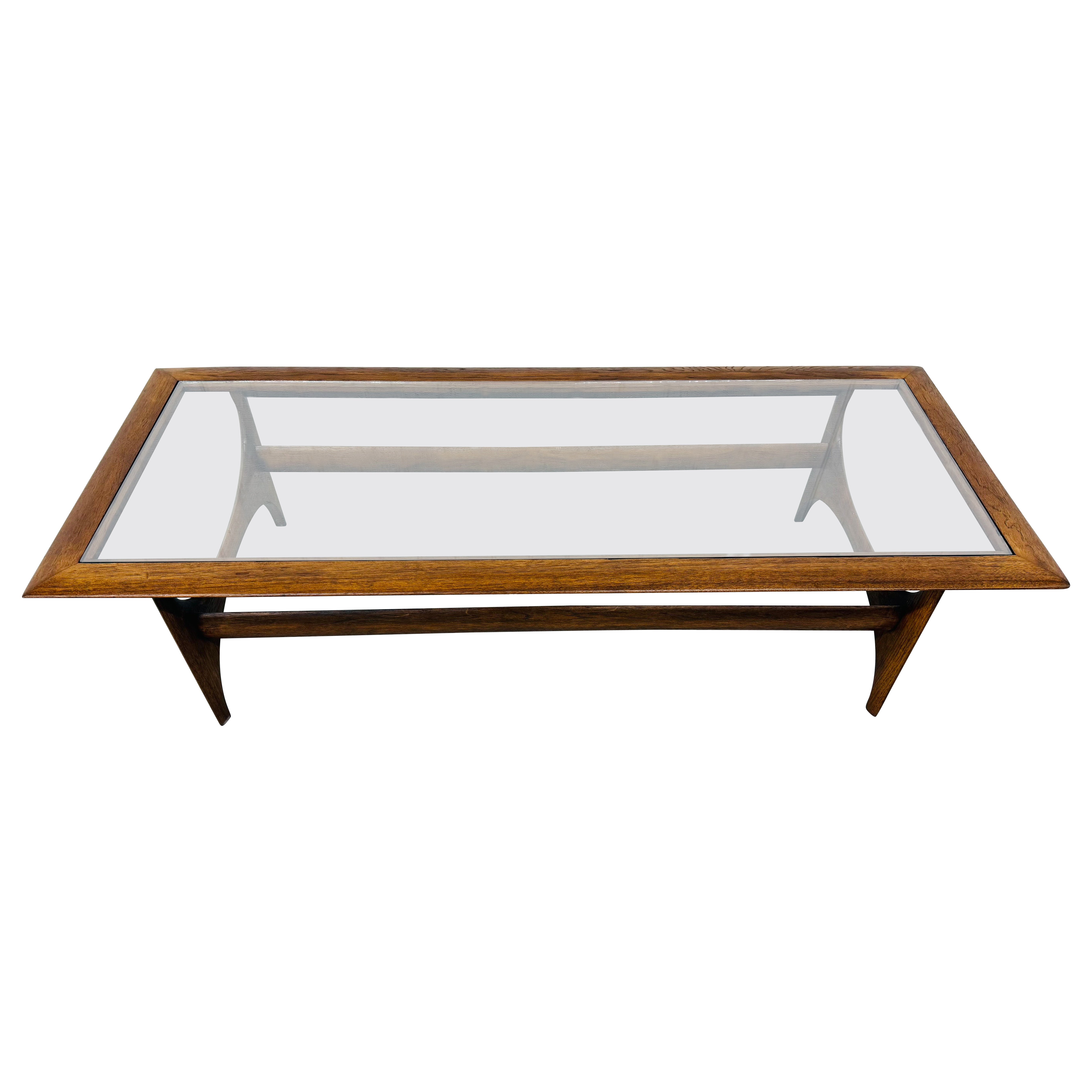Mid-Century Modern Lane Silhouette Glass Top Walnut Coffee Table