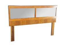 Mid Century Modern Lane Staccato Brutalist Oak Mirrored Full Headboard