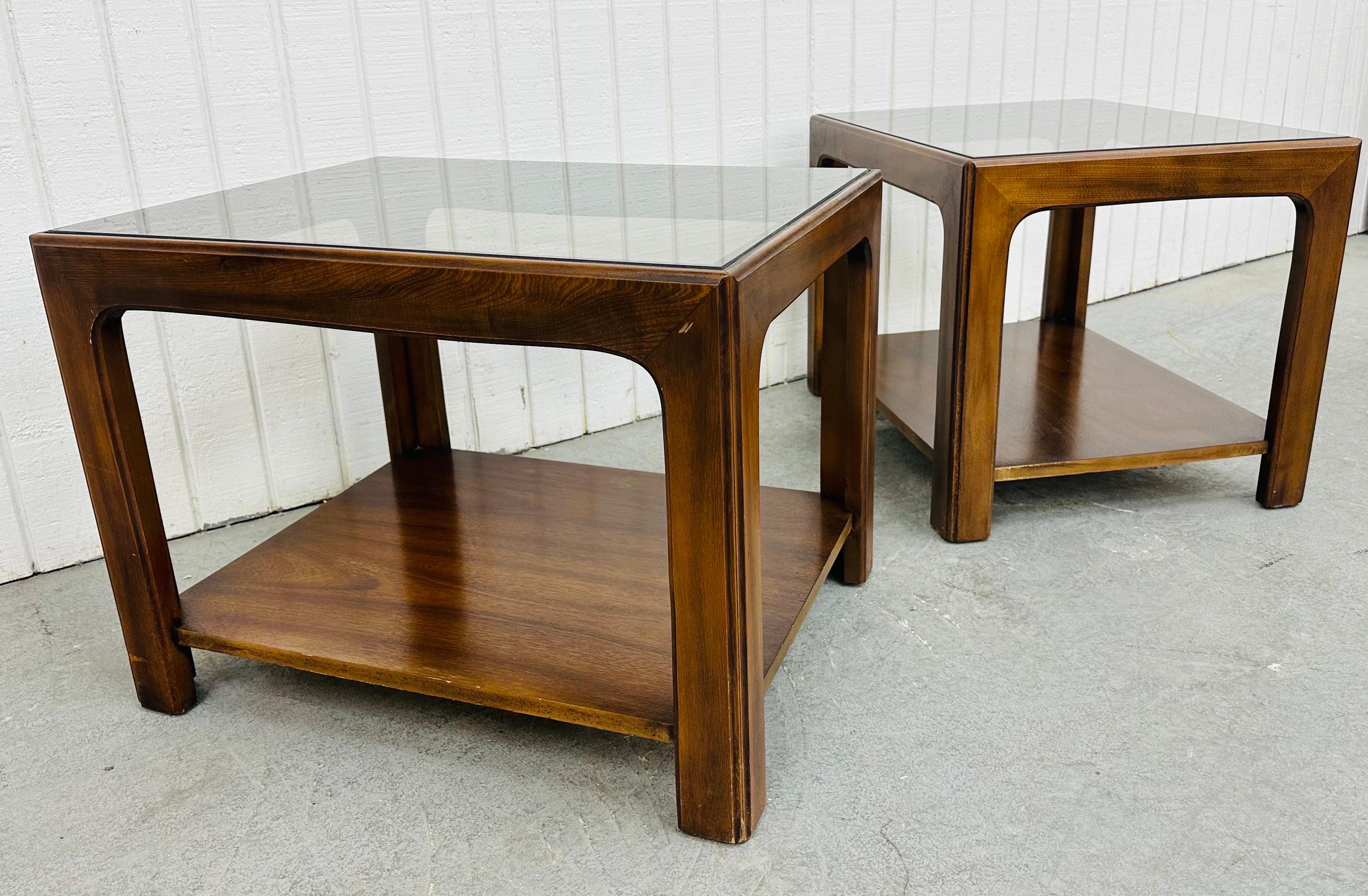 American Mid-Century Modern Lane Style Smoked Glass Side Tables - Set of 2