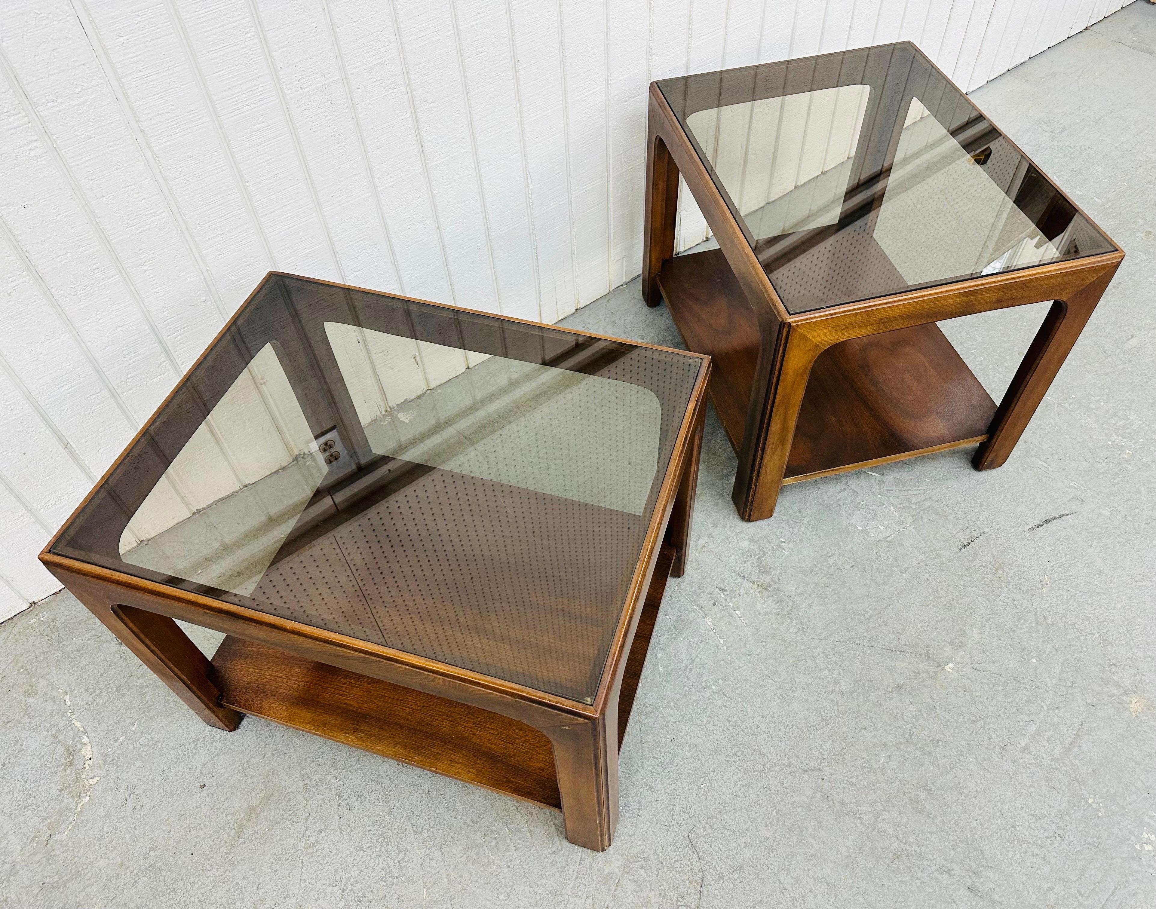 Mid-Century Modern Lane Style Smoked Glass Side Tables - Set of 2 In Good Condition In Clarksboro, NJ