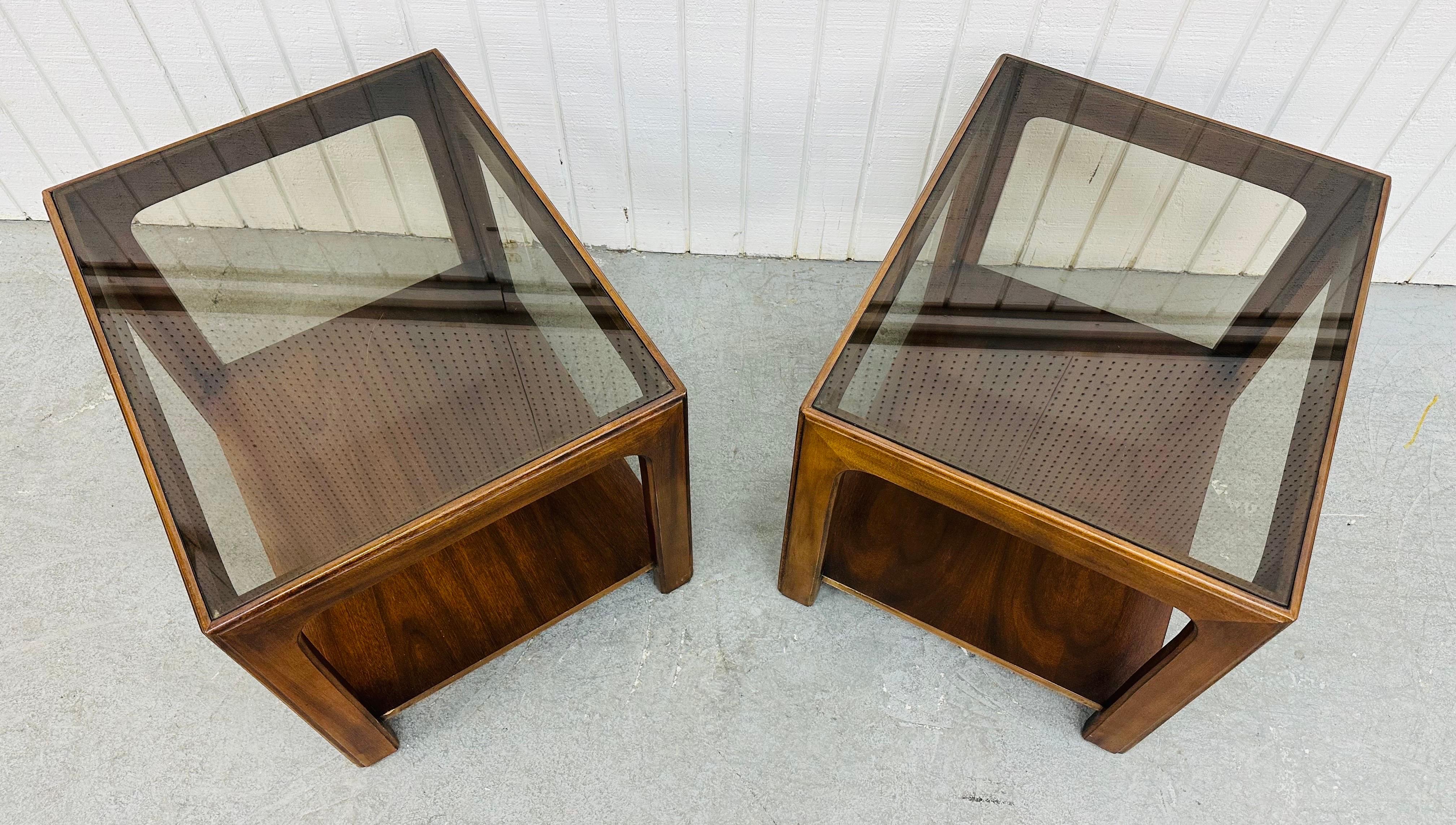20th Century Mid-Century Modern Lane Style Smoked Glass Side Tables - Set of 2