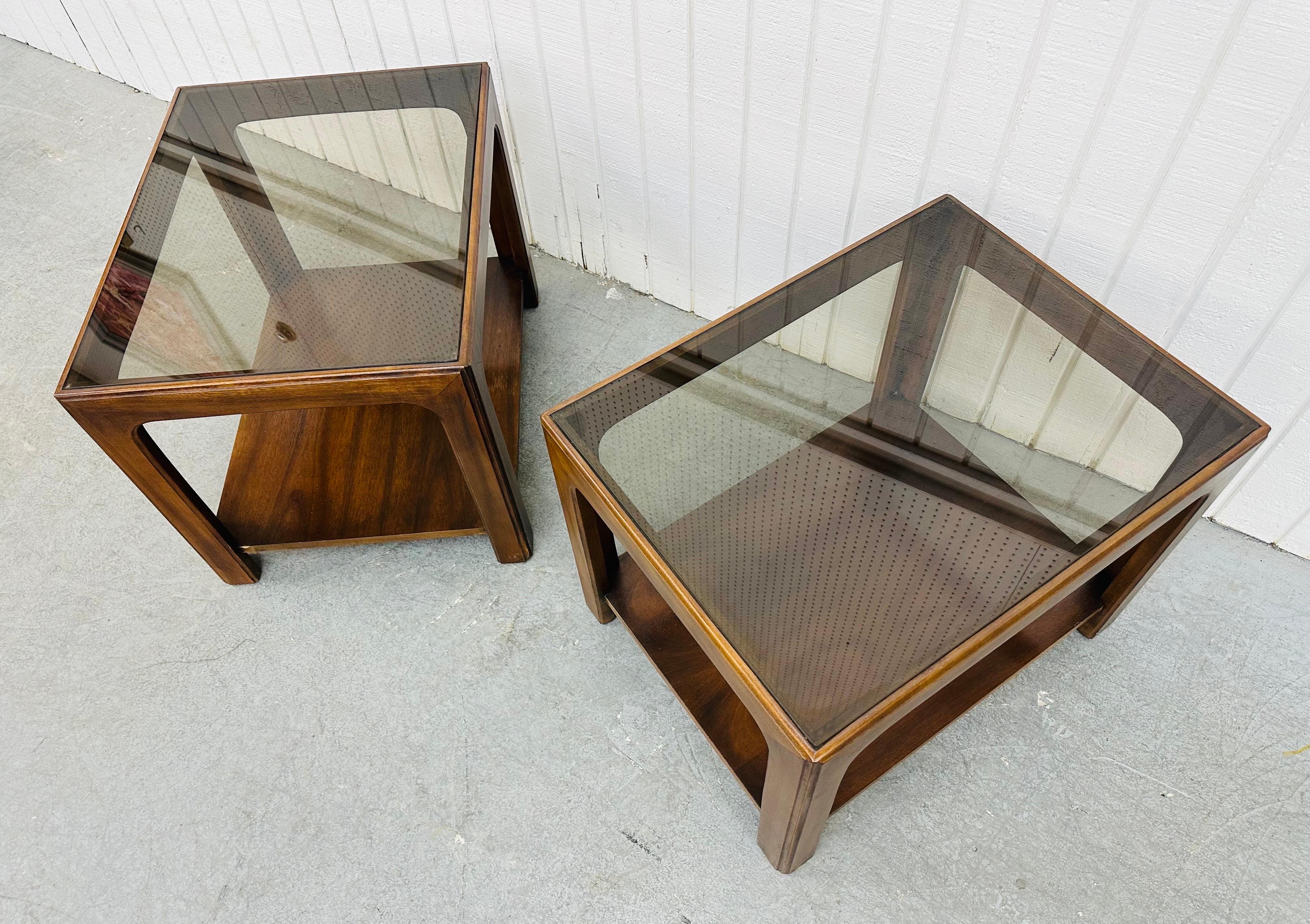 Mid-Century Modern Lane Style Smoked Glass Side Tables - Set of 2 1