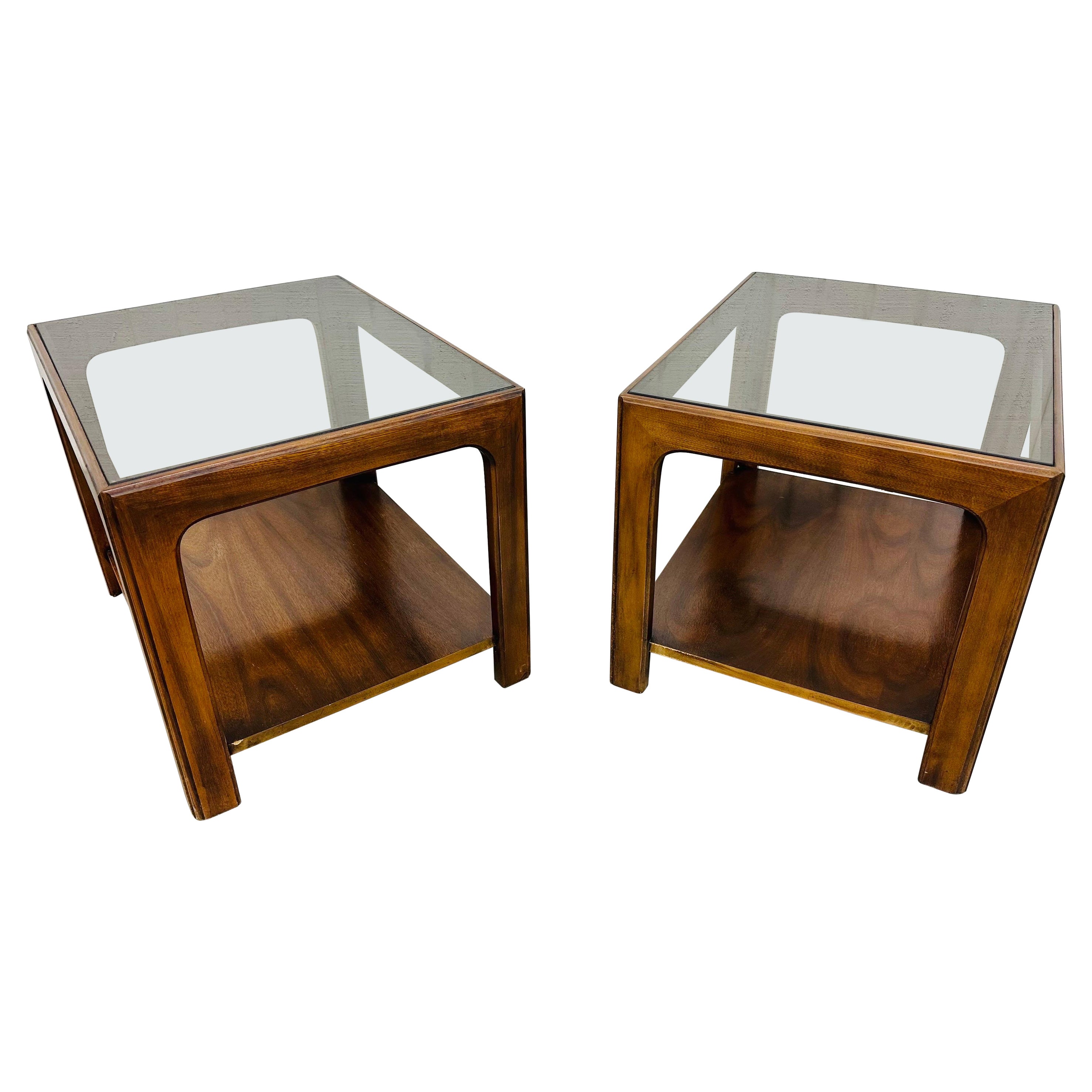 Mid-Century Modern Lane Style Smoked Glass Side Tables - Set of 2