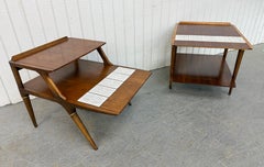 Mid-Century Modern Lane Tile-Top Walnut Side Tables - Set of 2