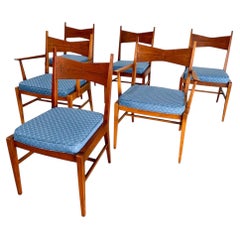 Mid Century Modern Lane Tuxedo Walnut and Rosewood Dining Chairs, Set of 6