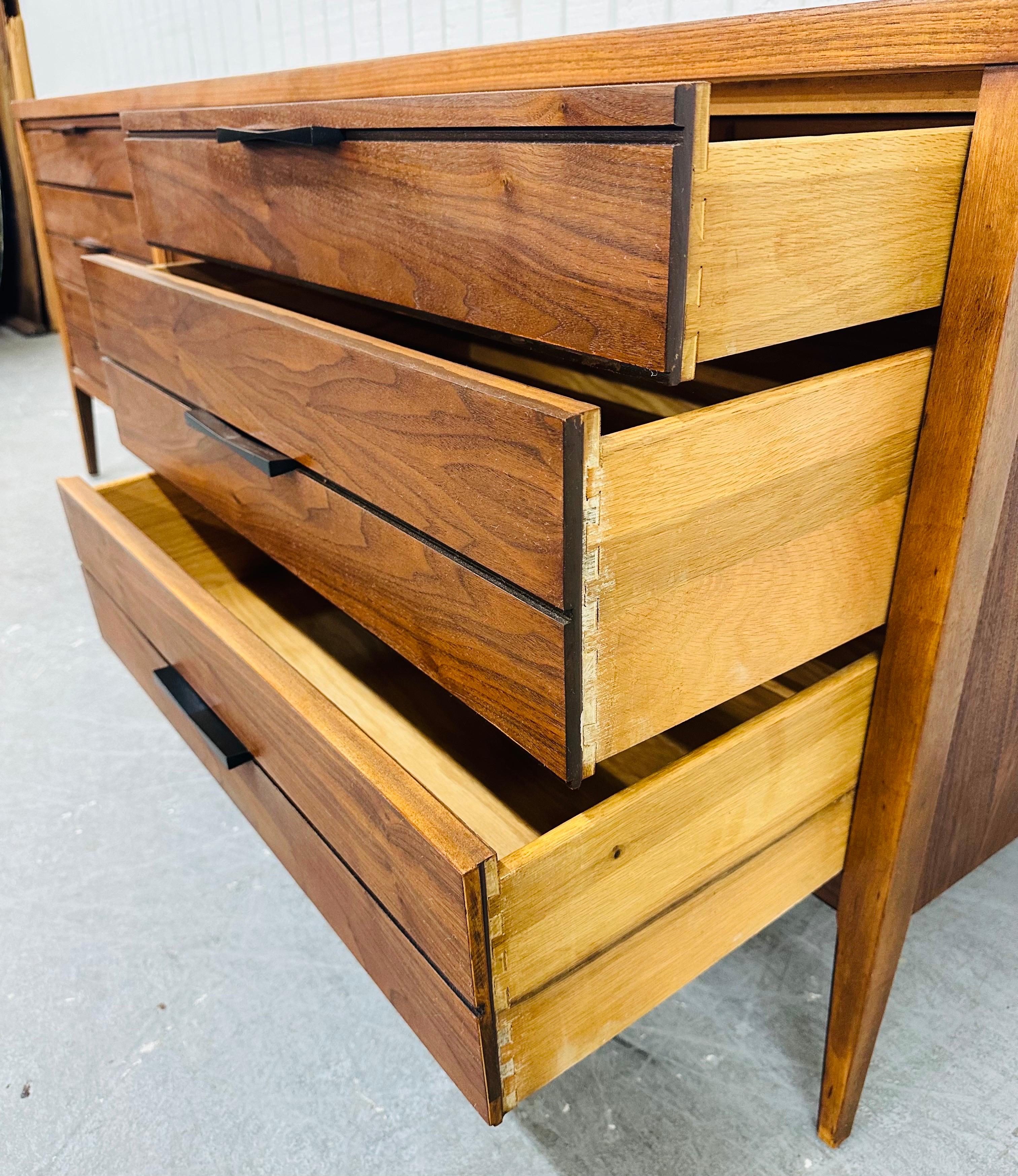 Metal Mid-Century Modern Lane Tuxedo Walnut Dresser For Sale
