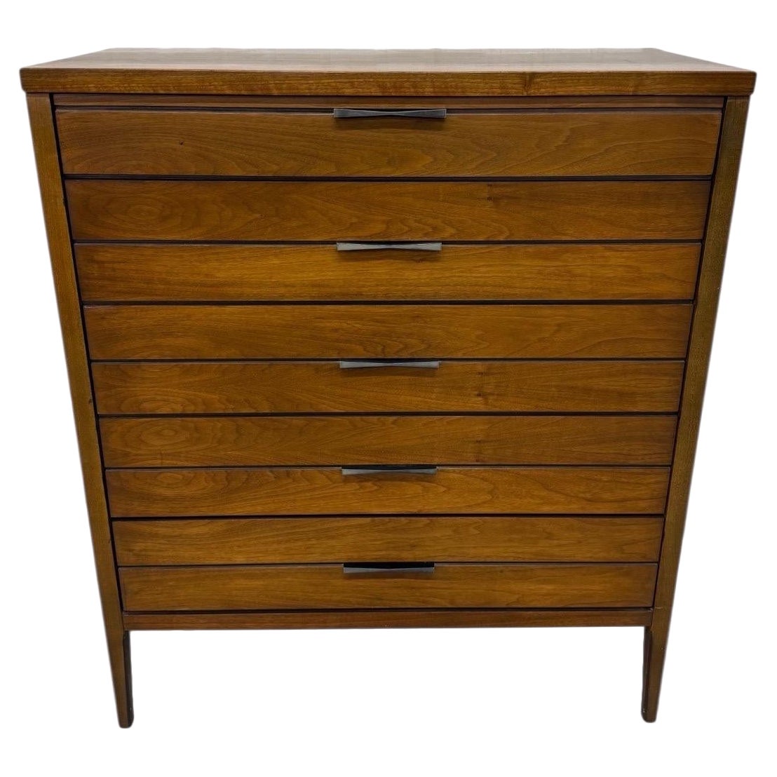 Mid-Century Modern Lane Tuxedo Walnut High Chest For Sale