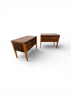 Mid-Century Modern Lane Tuxedo Walnut Nightstands - Set of 2