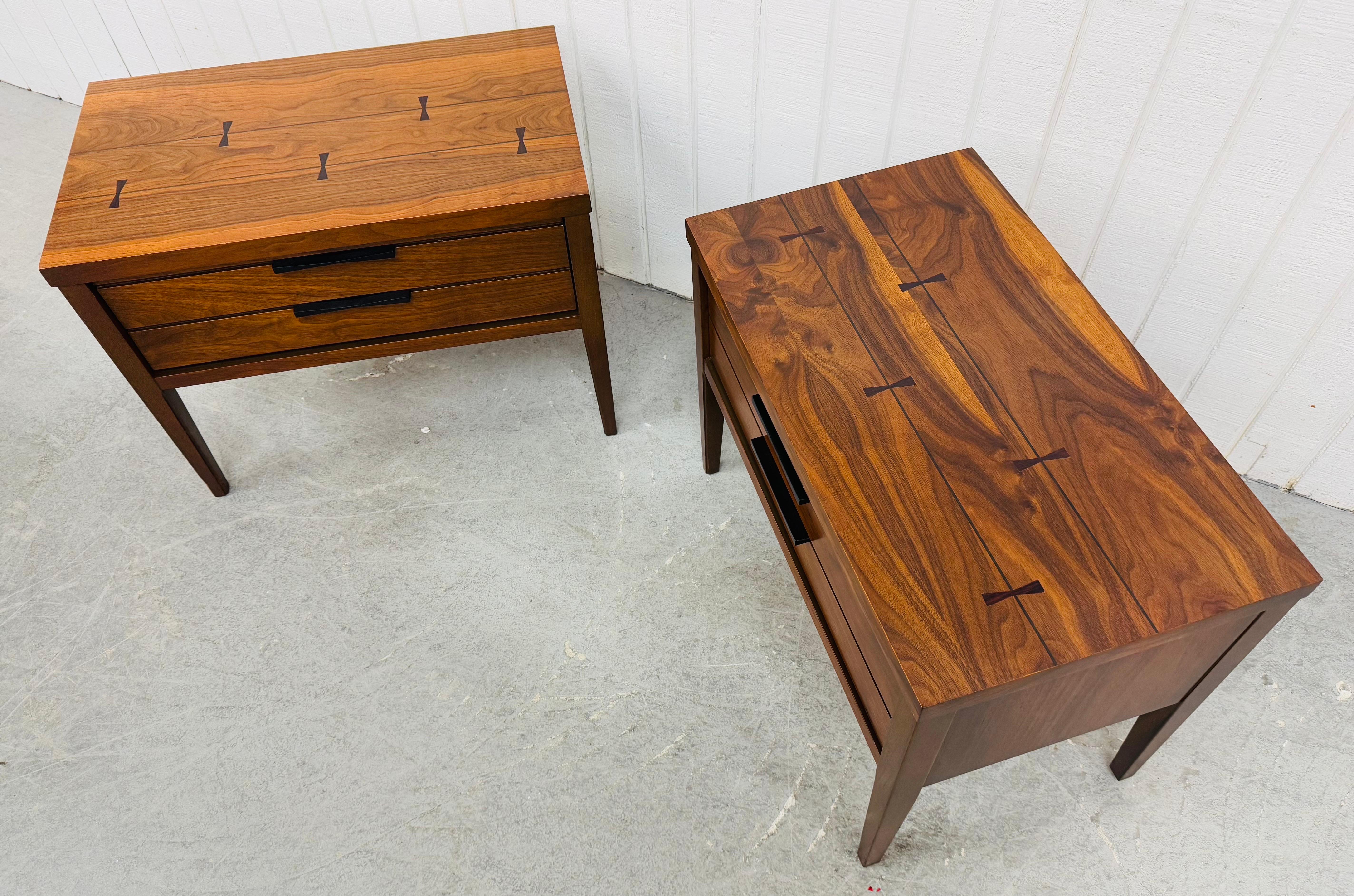 American Mid-Century Modern Lane Tuxedo Walnut Nightstands - Set of 2 For Sale