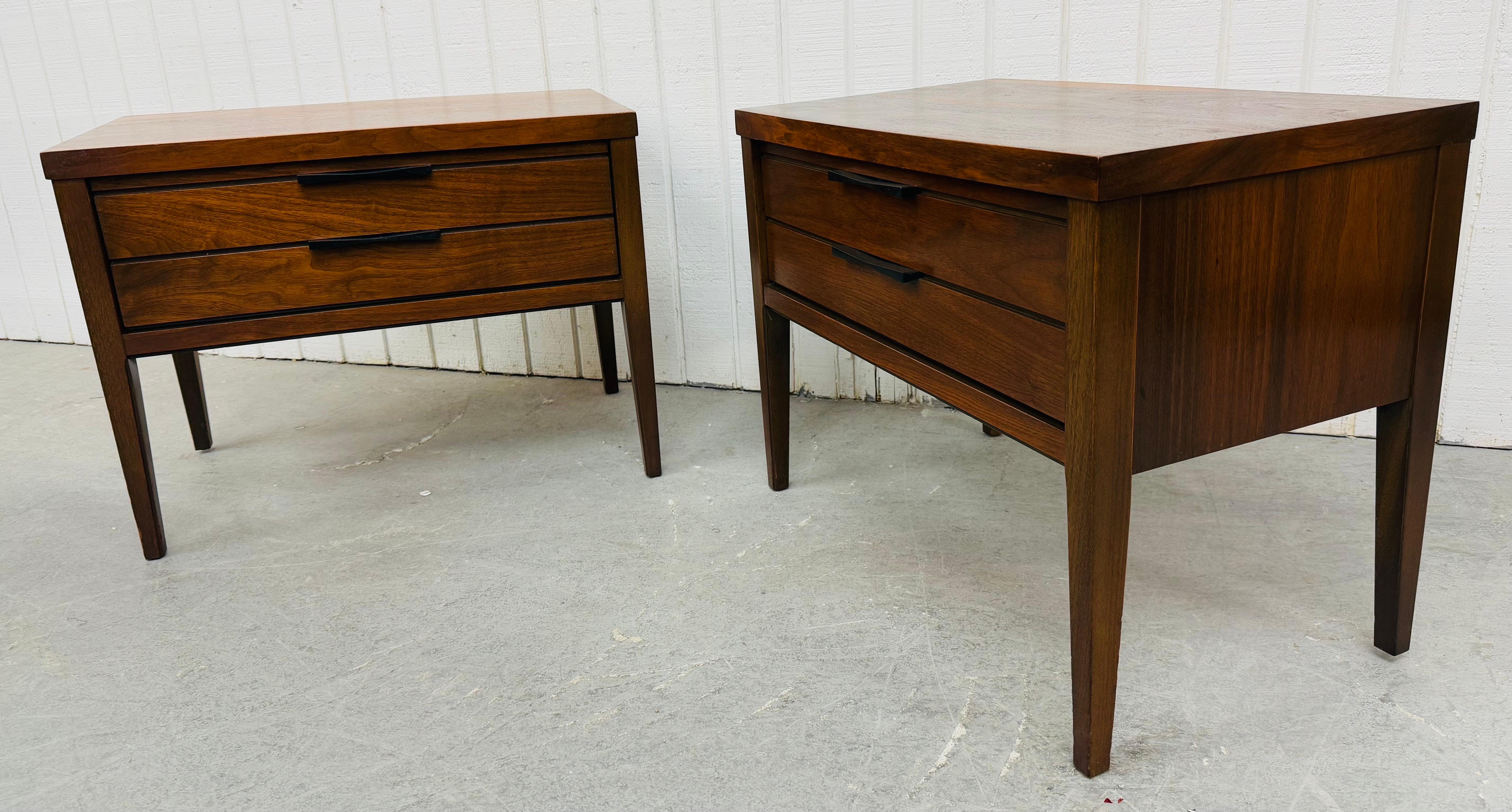 Metal Mid-Century Modern Lane Tuxedo Walnut Nightstands - Set of 2 For Sale