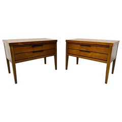 Mid-Century Modern Lane Tuxedo Walnut Nightstands - Set of 2