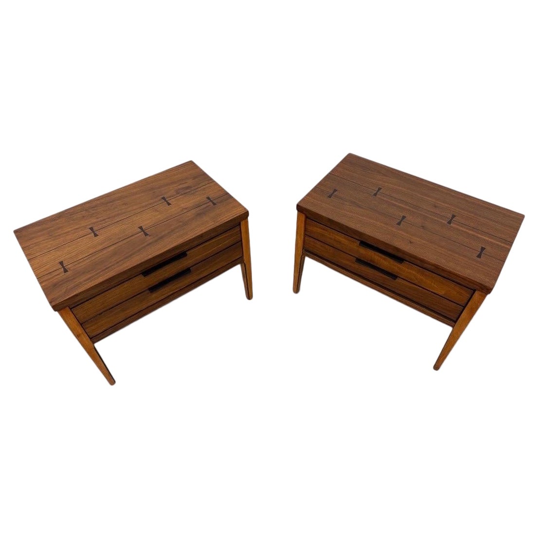 Mid-Century Modern Lane Tuxedo Walnut Nightstands - Set of 2