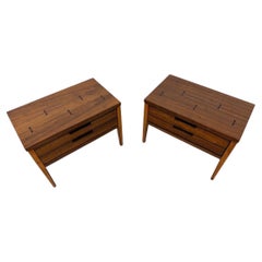 Mid-Century Modern Lane Tuxedo Walnut Nightstands - Set of 2