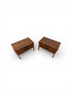 Mid-Century Modern Lane Tuxedo Walnut Nightstands - Set of 2