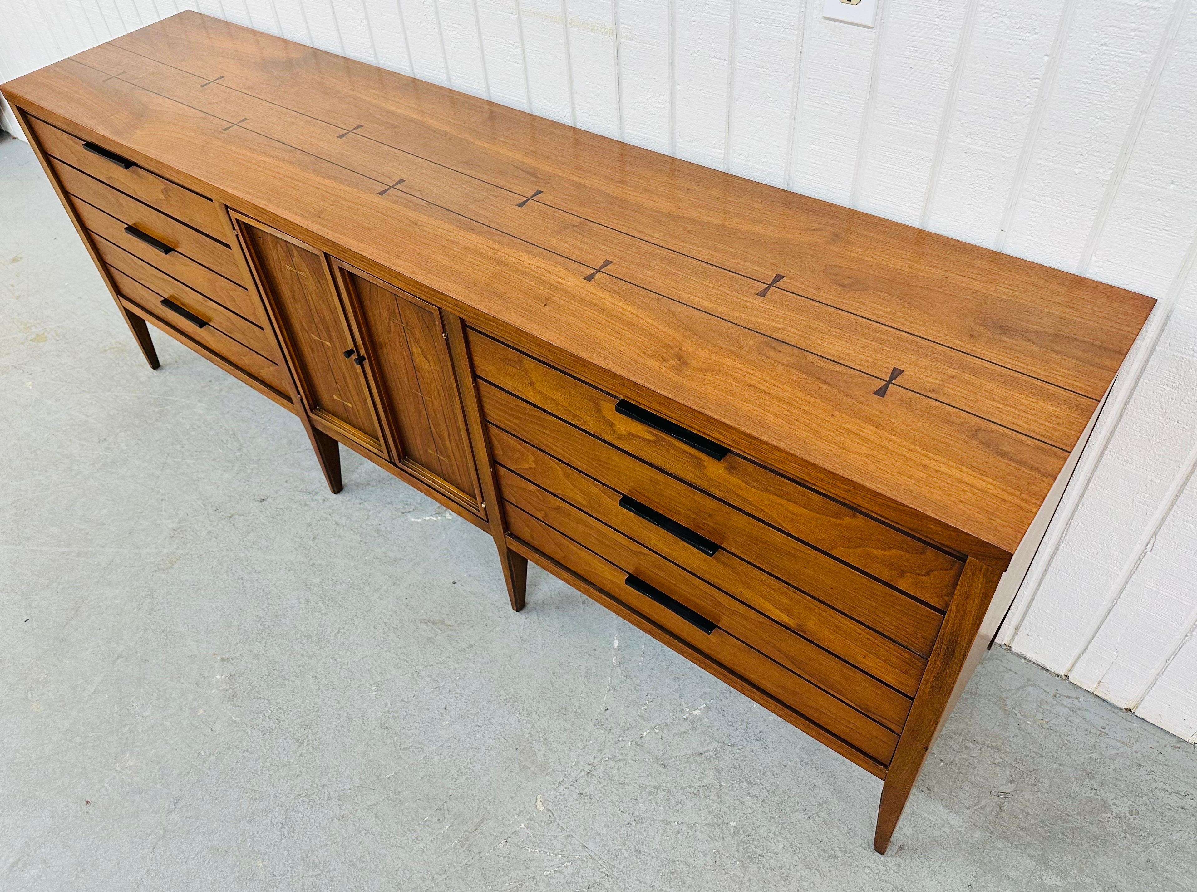 Metal Mid-Century Modern Lane Tuxedo Walnut Triple Dresser