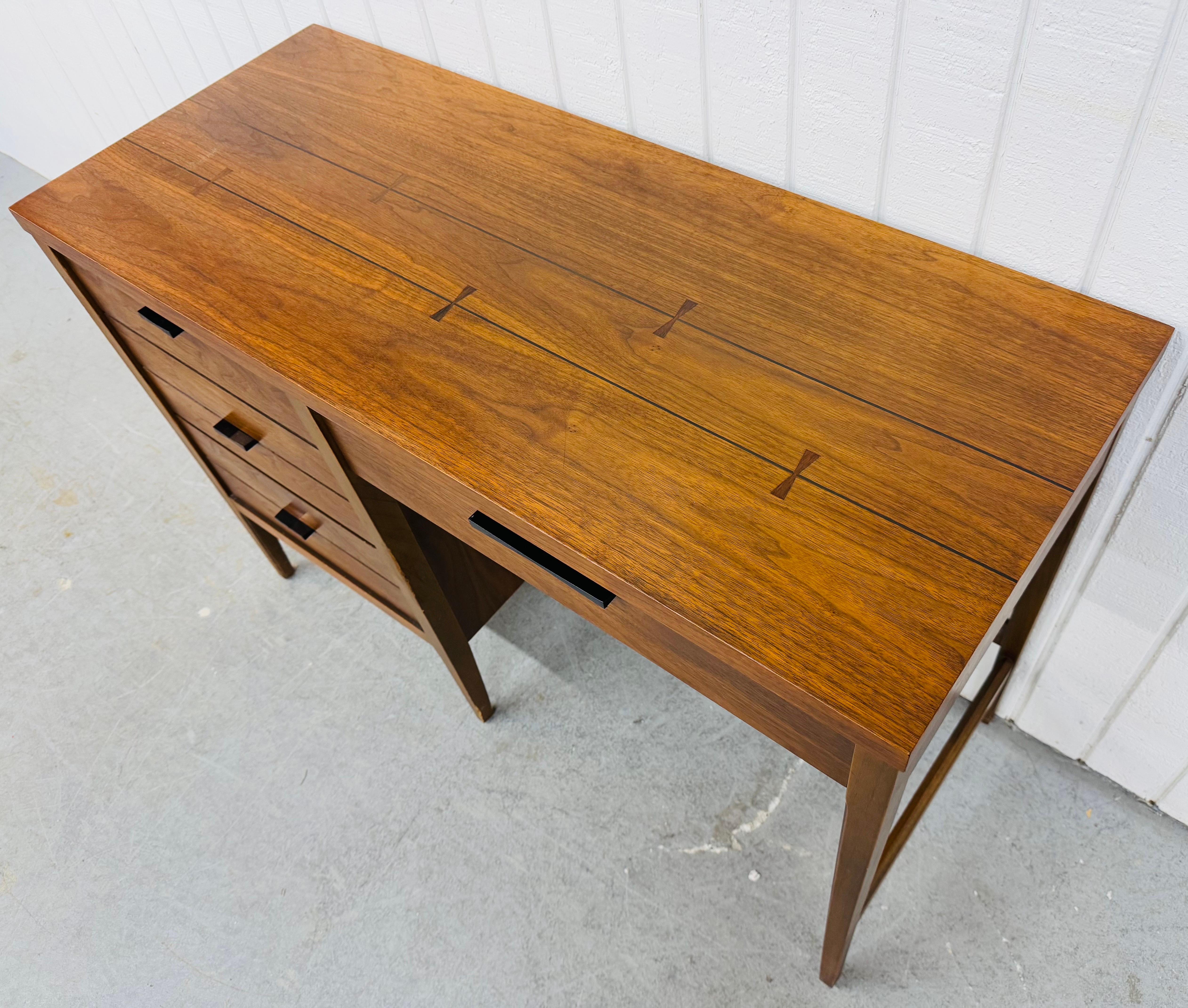 Metal Mid-Century Modern Lane Tuxedo Walnut Writing Desk For Sale