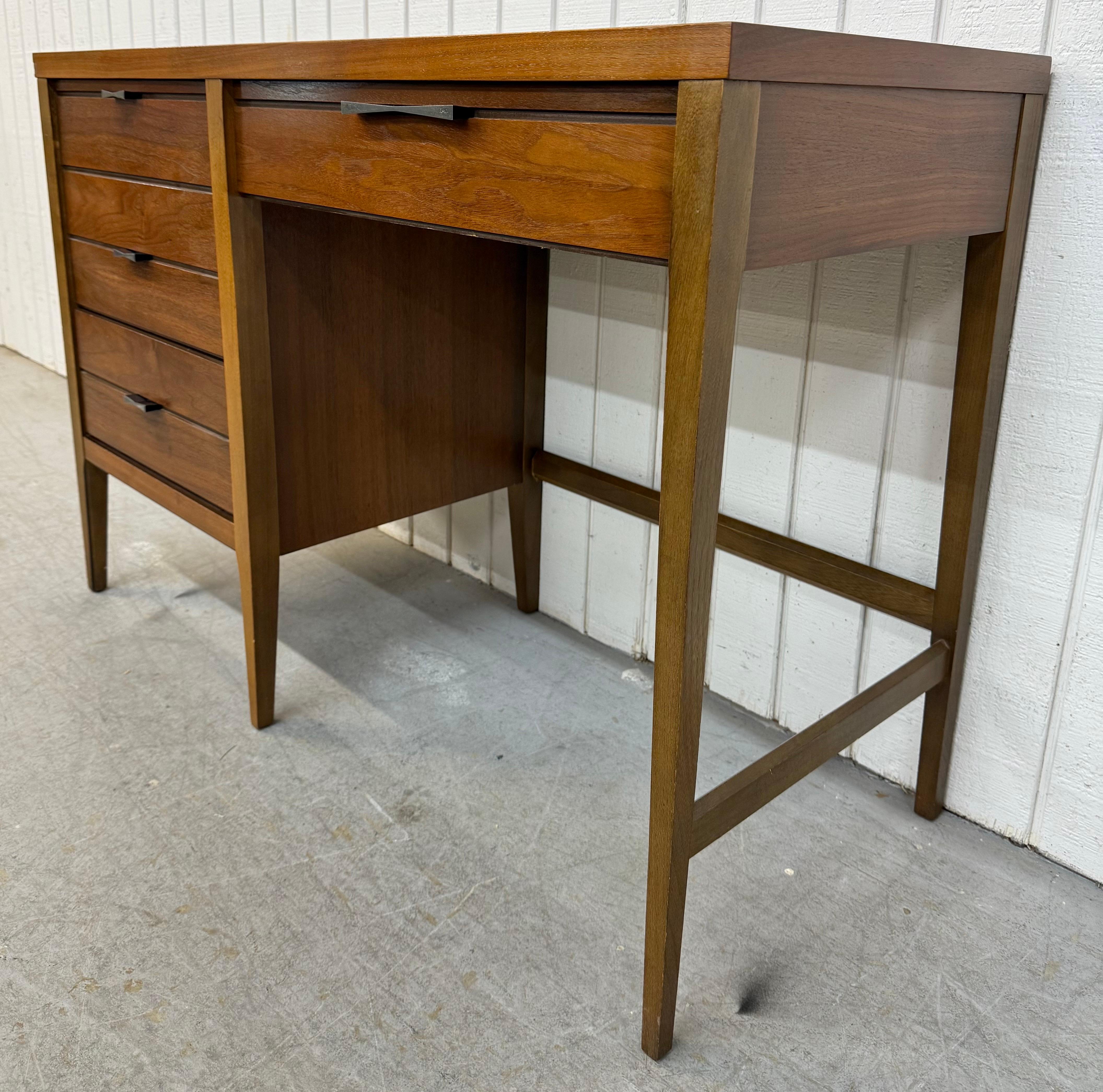 Metal Mid-Century Modern Lane Tuxedo Walnut Writing Desk For Sale